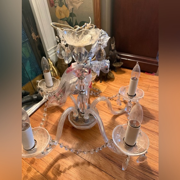 Other - Antique five glass arm crystal chandelier, with prisms